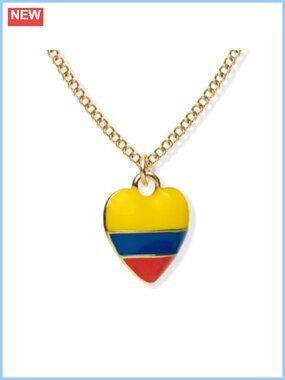 Colombian Flag Pendant Necklace 14k Gold Plated Stainless Steel 18 Inch Curb